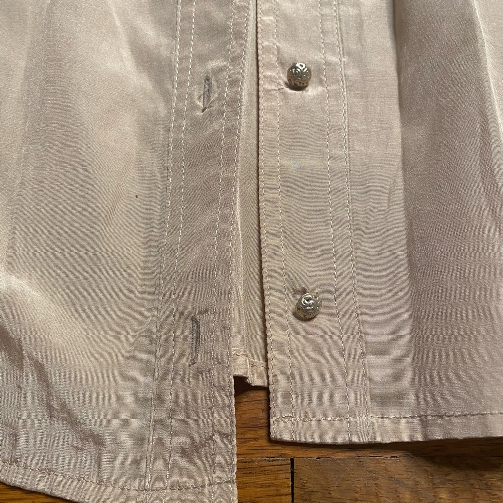 Elena Mirò Beige Metallic Button-Down Blouse – Size 46 (USA 10) - Picture 8 of 9